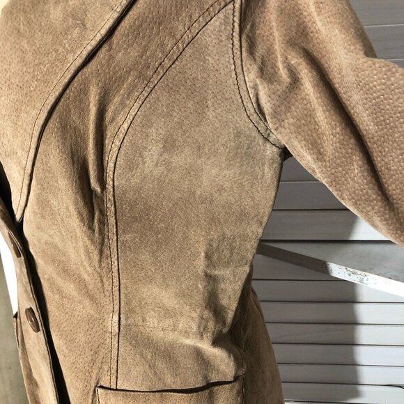 Vintage Y2K Suede Leather Blazer Coat Camel Brown M - Picture 5 of 16